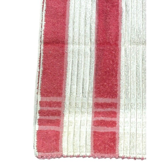 Vtg CONE Pink White Gold Stripe Textured Bath Towel Embroidered Edge Barbie Core - Picture 2 of 5